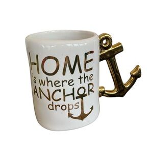 White Gold Anchor Mug “Home Is Where The Anchor Drops” 16 oz